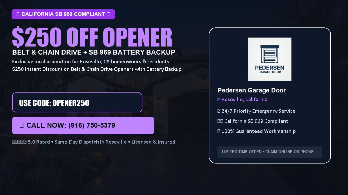$250 OFF Smart Garage Door Opener Installation (Belt & Chain Drive with California SB 969 Battery Backup) in Roseville, CA