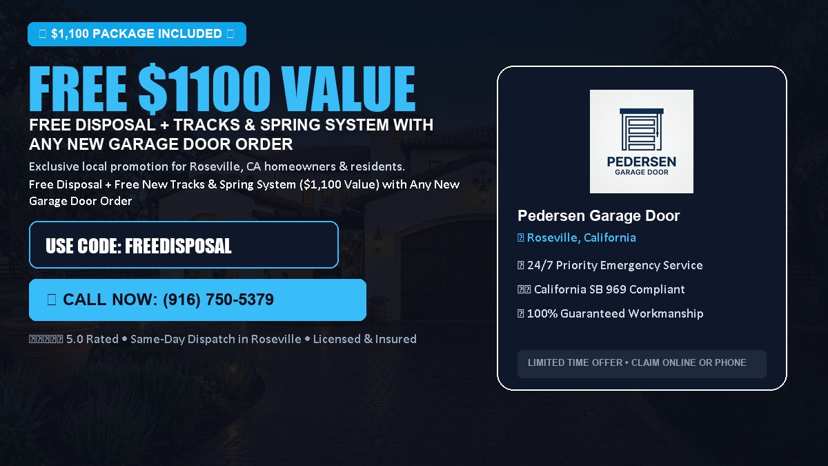 Free Disposal + Free New Tracks & Spring System with Any New Garage Door Order ($1100 Value) in Roseville, CA